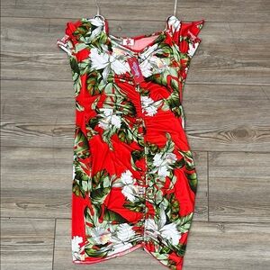 Tropical Floral Mini Dress in Red